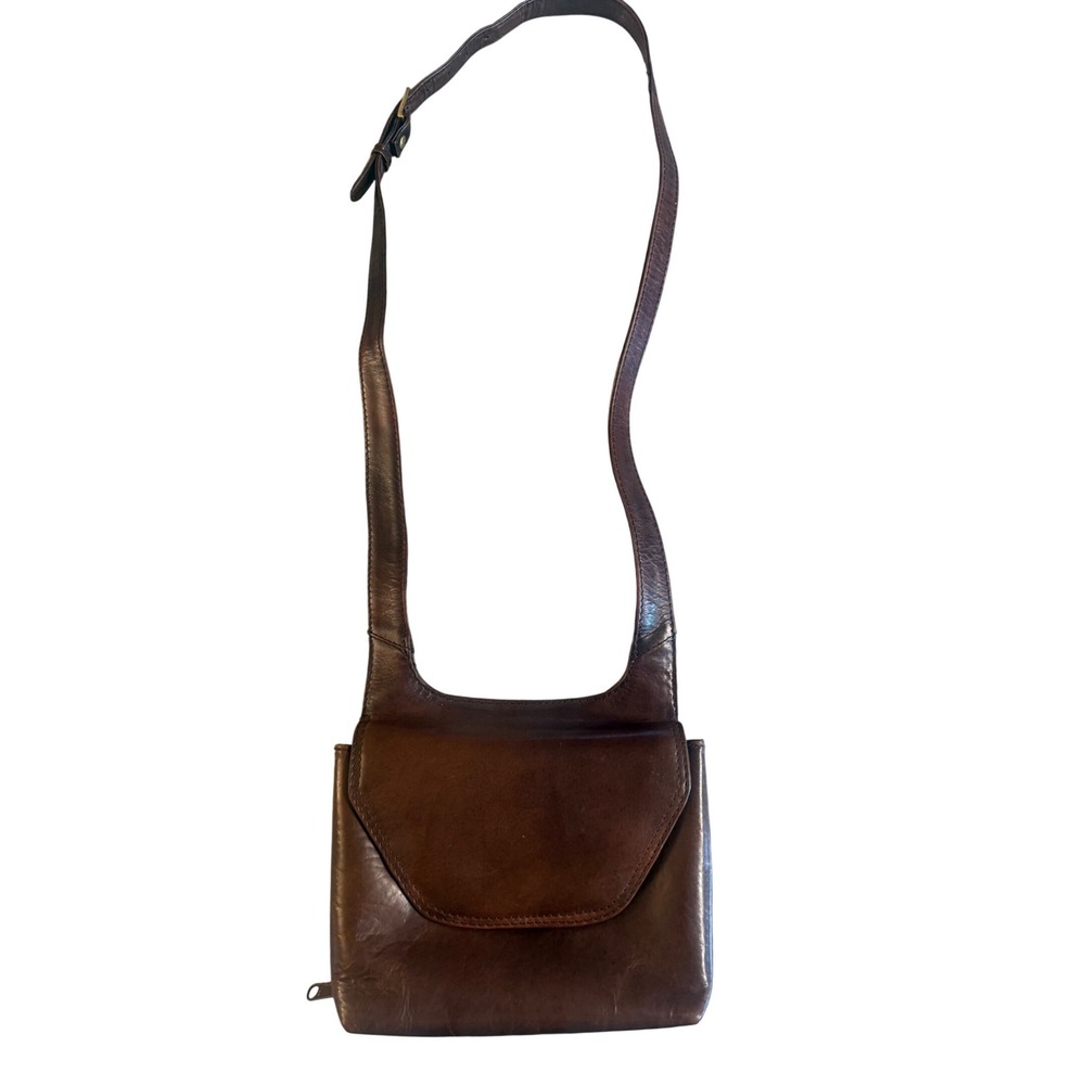 Nino Bossi Brown Leather Organizer‎ Crossbody Bag Adjustable Strap Zip portfolio